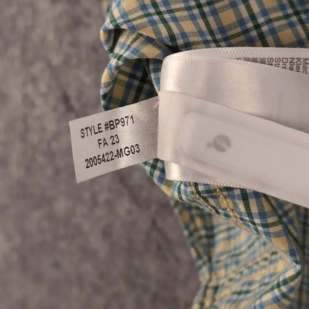 J Crew Shirt Mens Medium Yellow Plaid Button Up Flex Washed Slim Stretch